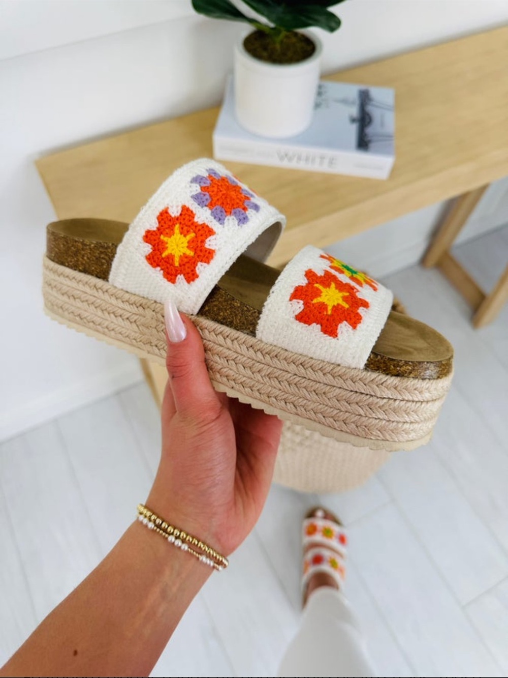 MIA Leave It To You Sandals - via White Crochet Floral Platform Slide Sandals